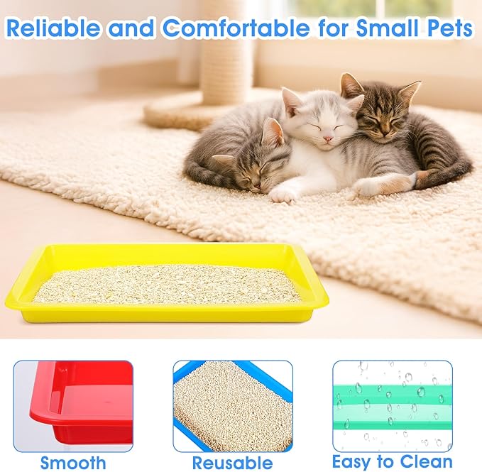 10 Pcs Small Kitten Litter Box 11 x 8.5 x 1.2 in Rabbit Litter Pan Mini Open Cat Box Low Entry Waterproof Travel Toilet for Kittens Bunny Kitty Guinea Pig Small Pet Supplies (Multicolor)