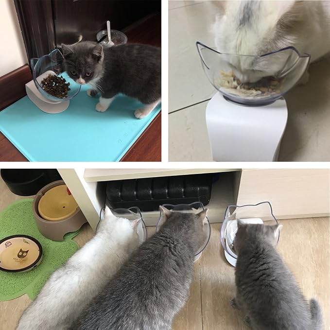 Tilted Raised Posture Cat Food Bowl Neck Protection Anti Vomiting 15 Degree Elevated Slanted Stand Pet Bowls for Cats and Small Dogs (2pcs)