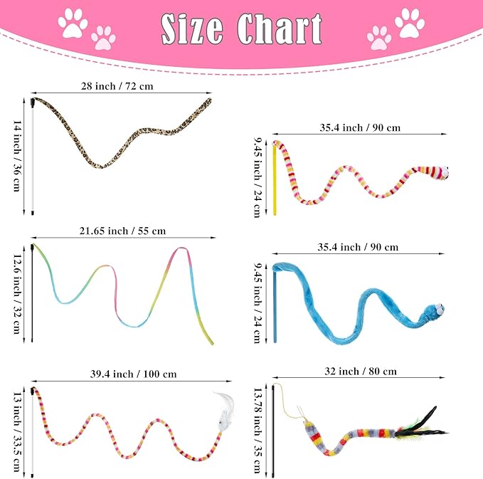 6 Pieces Cat Toys Interactive Cat Wand Toys with Feather and Bell Safe Teaser Catcher Stick Toy Colorful and Sounding Christmas Wand for Cats Kittens Training Pets Exerciser