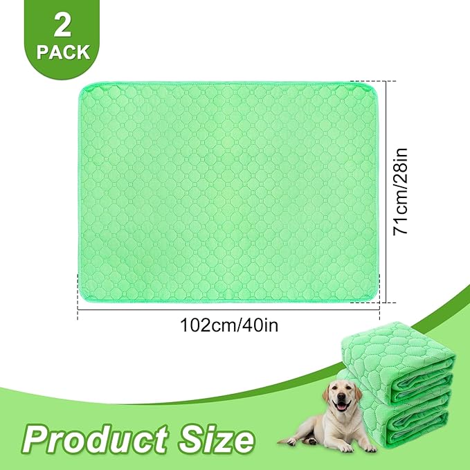 Enmaipet 2 Pack 40"x28" Green Extra Heavy Absorbency Washable Underpads, Waterproof Quick-Drying Reusable Incontinence Bed Pads Dog Pee Pads & Non-Slip Pet Training Pads for Dogs, Cats, Seniors, Bunny