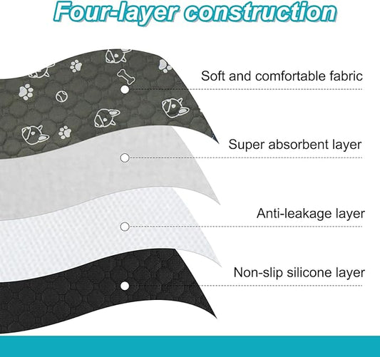 Enmaipet Washable Pee Pads for Dogs 40"x28", 2 Pack Waterproof Pet Pee Pads for Dog Potty Training Large Ultra-Absorbent and Leak-Proof Reusable Pads for Dogs Cats (Gray)