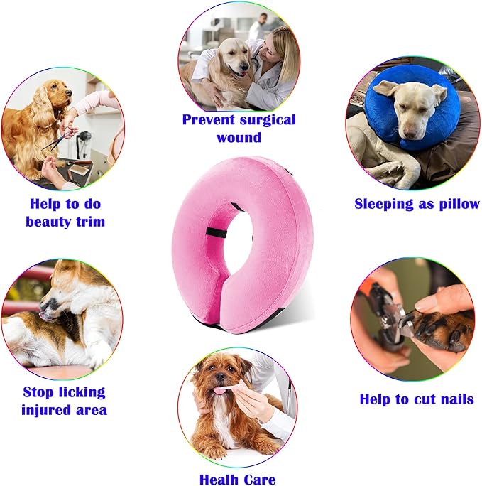 Katoggy Inflatable Dog Cone Collar for After Surgery, Doggie Neck Blow up Donut Recovery ECollar, Soft Adjustable Dog Cone for Small Medium Large Dogs and Cats