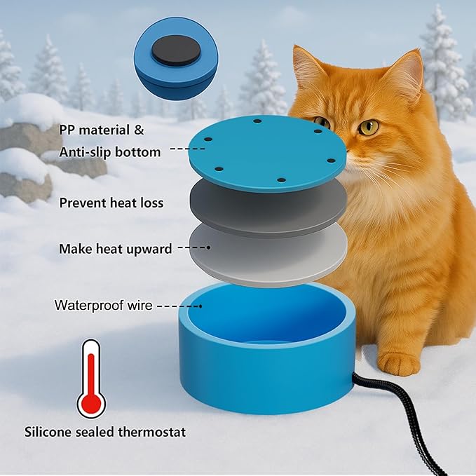 Heated Water Bowl for Dog Cat, Outdoor Warming Animals Bowl with Chew Resistant Power Cord, Waterproof Heat Pet Bowl Smart Uniform Heating in Winter Antifreeze for Chicken Duck,108 fl oz