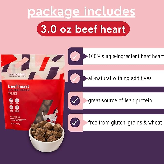 Momentum Carnivore Nutrition Freeze-Dried Raw Dog & Cat Treat Bundle – Pork Tenderloin, Beef Heart, Chicken Breast – Single Ingredient, All-Natural, High-Protein Pet Treats – 3-Pack
