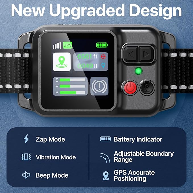 GPS Wireless Dog Collar Fence System,Invisible Electric Fence for Dogs,Adjustable Range 49-6561ft,3 Training Mode,Rechargeable,Waterproof,Pet Containment System for Outdoor Use (Black)