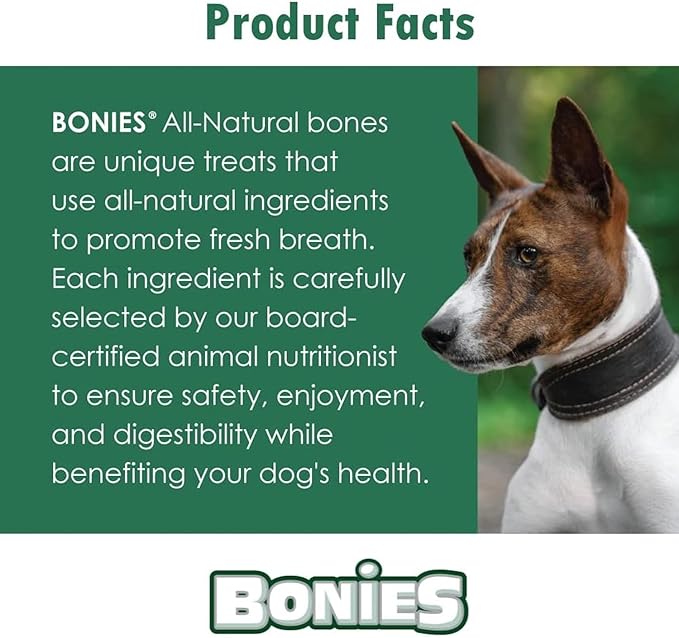 Bonies Natural Breath and Dental Formula Large-Sized Single Bone - All-Natural Ingredients, Fresh Breath, Cleans Teeth, Low Calories, Chicken Flavor, [Large Dogs], 72 Bones