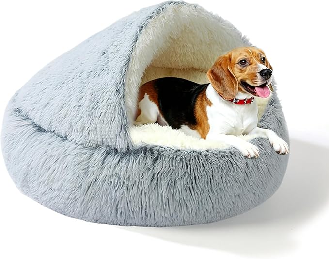 YUDANSI Dog Beds Medium Size Dogs - Calming and Deluxe Plush Dogs cave Bed Removable and Washable with Zipper Cave Beds Medium Dog Cat Bed 32x32Inch, Built-in Support, Stable and Not Collapsing