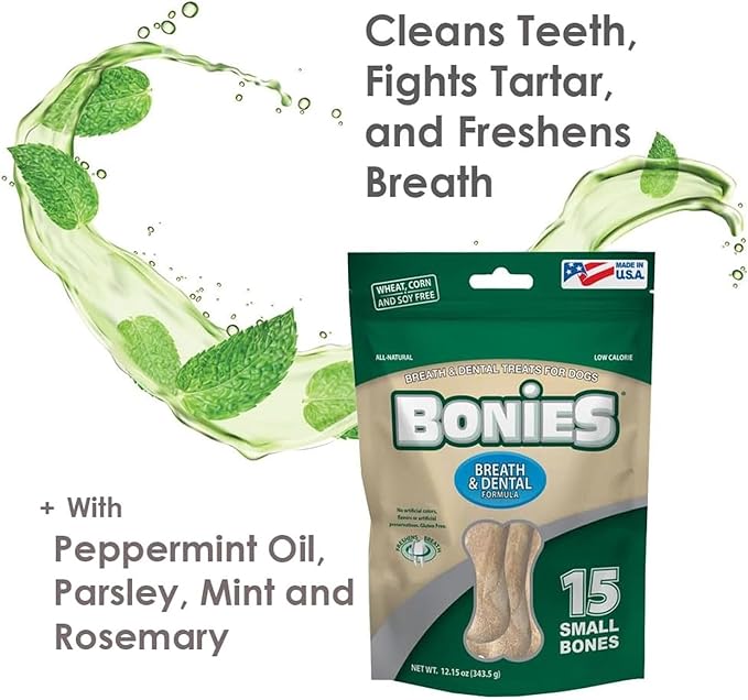 Bonies Natural Breath and Dental Formula Large-Sized Single Bone - All-Natural Ingredients, Fresh Breath, Cleans Teeth, Low Calories, Chicken Flavor, [Large Dogs], 72 Bones
