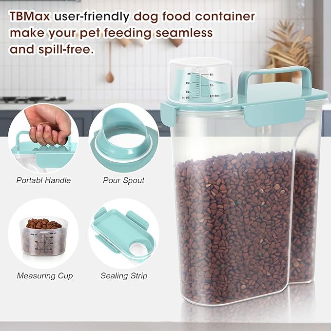 TBMax Dog Food Storage Containers 2 Pack 8 to10 Lbs, Airtight Pet Food Container Dispenser with Large Spout & Portable Handle, Travel Dog Treat Cat Food Storage Bin Bird Seed Container