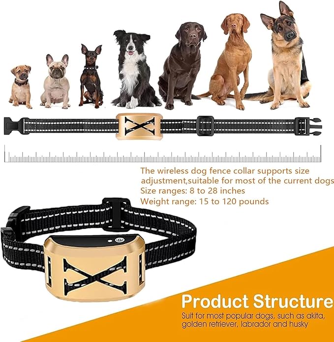 Wireless Dog Fence, Electric Pet Containment System for Dogs and Pets, Waterproof and Rechargeable Training Collar Receiver, Adjustable Vibration & Shock, Dog Container Boundary System,for1dog