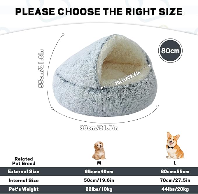 YUDANSI Dog Beds Medium Size Dogs - Calming and Deluxe Plush Dogs cave Bed Removable and Washable with Zipper Cave Beds Medium Dog Cat Bed 32x32Inch, Built-in Support, Stable and Not Collapsing