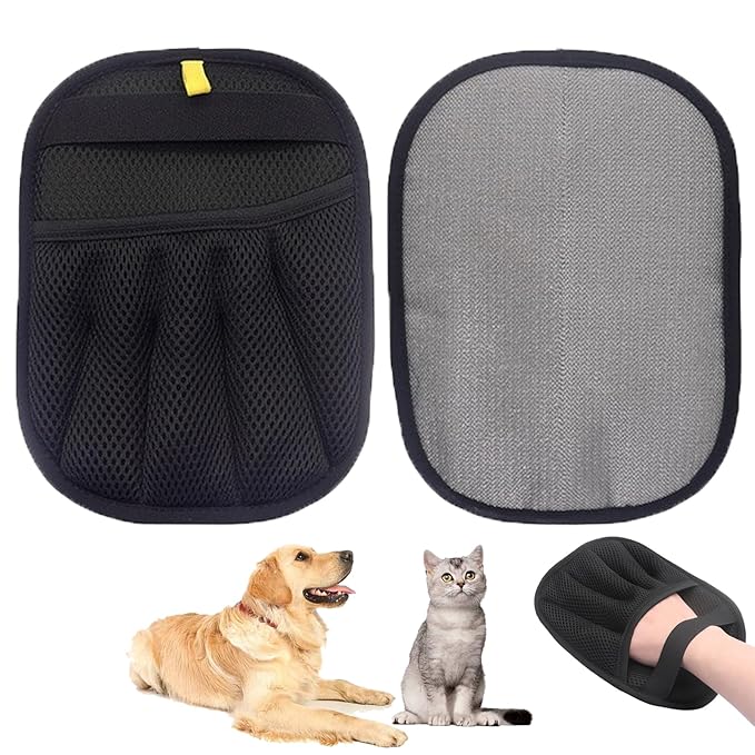 2 Pack Electrostatic Pet Hair Removal Gloves, Upgraded Five Finger Pet Hair Remover Gloves, Reusable Dogs and Cats Hair Cleaning Tool for Furniture Bed Sheets Couch Clothes Carpet Car Seats