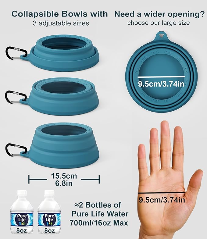 OHMO Spill Proof Collapsible Dog Water Bowl 24oz for Cars, No Splash Portable Bowls for Dog Travel, Pet Essentials for Road Trips, Cat Travel Accessories