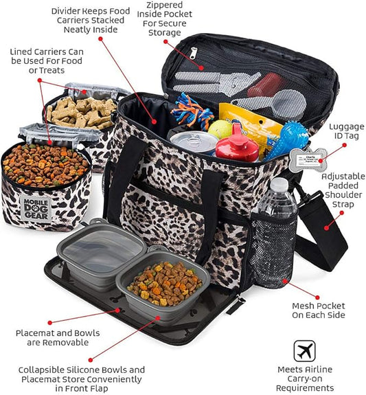 Mobile Dog Gear, Week Away Dog Travel Bag for Small Dogs, Includes Lined Food Carriers and 2 Collapsible Dog Bowl, Black, Meets Airline Requirements