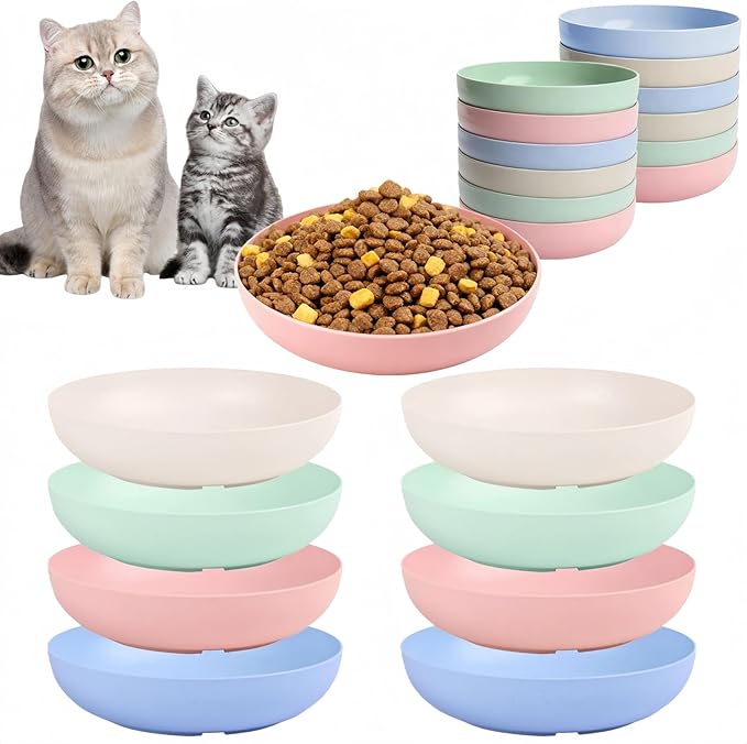 [12 Pack] Cat Dishes Whisker Friendly, Shallow Wide Pet Food and Water Bowl, 5.5 Inch Cat Food Dish, Friendly Wet Feeding Bowl, Durable Wheat Straw Pet Bowls, Pet Plate for Kittens (Indoor/Outdoor)