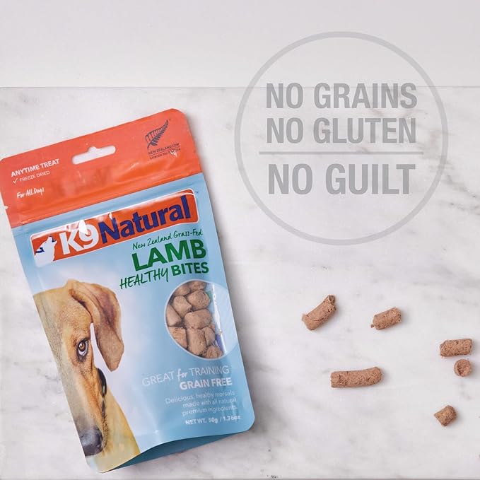 K9 Natural - Grain Free Freeze Dried Dog Treats - Beef Bites 1.76oz & Lamb Bites 1.76oz