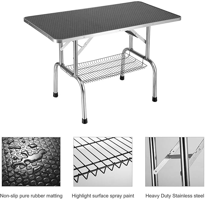 Pet Grooming Table, 42" Adjustable Height Dog Grooming Table with H-Type Arm & Stainless Steel Legs, Non-Slip E1 Grade Top, Tool-Free Folding, Portable for Professional & Home Use(Silver grey, 42inch)