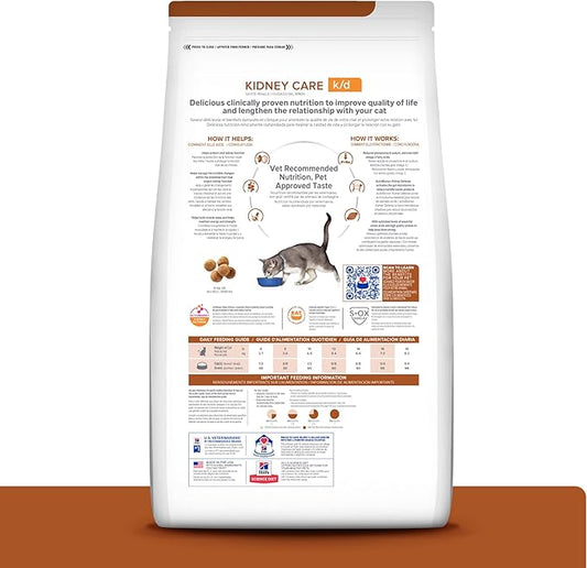 Hill's Prescription Diet k/d Kidney Care with Chicken Dry Cat Food+, Veterinary Diet, 4 lb. Bag