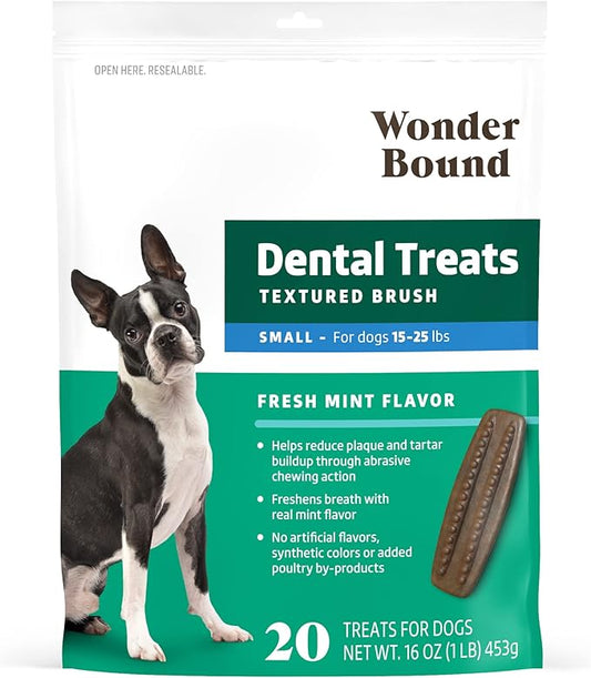Wonder Bound Dog Dental Treats for Small Dogs (15-25 lbs), Fresh Mint Flavor, Made with Real Chicken, Nubbed Texture for Plaque & Tartar Control, Freshens Breath While Chewing, 20 Count