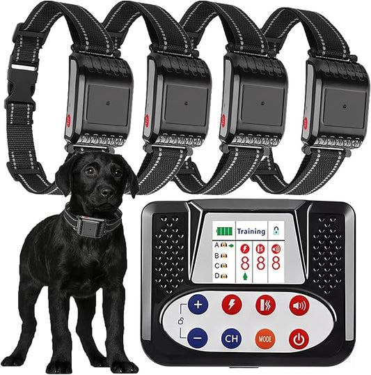 Wireless Dog Fence, 2024 Pet Boundary Containment System, Electric Dog Fence & Remote Training Collar 2in1, Adjustable Vibration & Shock, IP65 Waterproof Collar for Large and Medium Dogs ,for4dogs