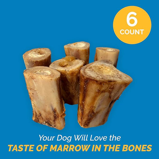123 Treats Marrow Bones for Dogs - 100% Natural Long Lasting for Aggressive Chewers, Easily Digestible Bone Marrow Dog Treats for Healthy Snacking | (3-4 inches, 6 Count)
