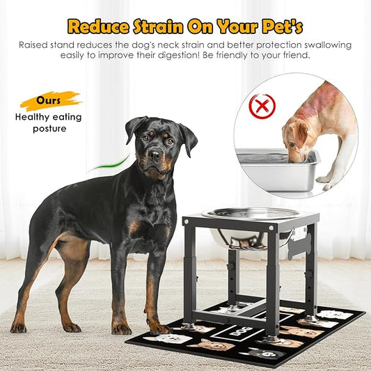 0.8 Gallon Elevated Dog Water Bowl for Medium Dog, 4-Height Adjustable (8–12.2'') Raised Stainless Steel Bowl with Spill-Proof Mat & Sturdy Metal Stand, Easy-Clean Feeder for Indoor/Outdoor Use