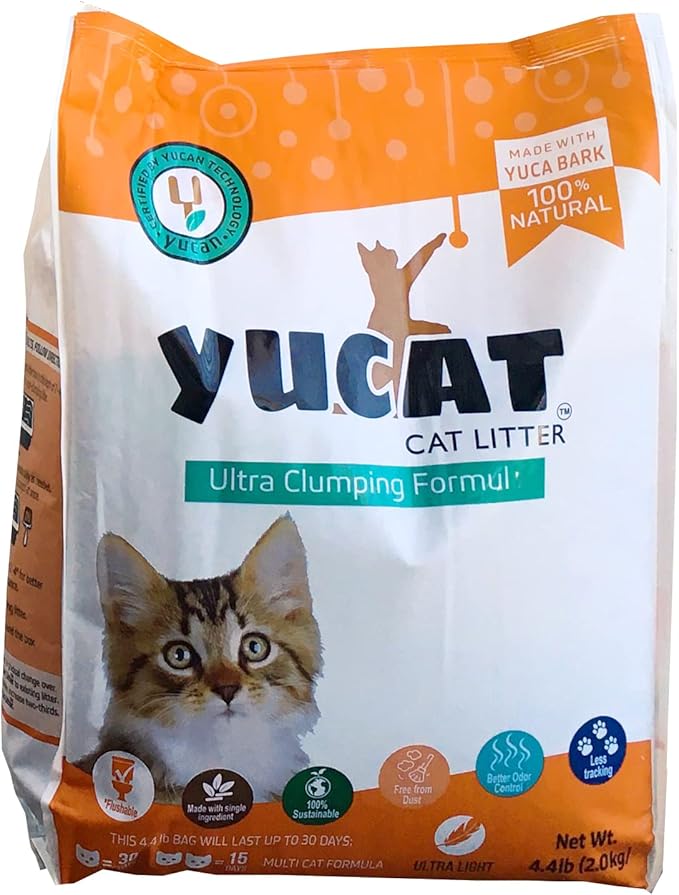 Yucat Ultra Clumping All Natural Cat Litter 4.4 Lb Bag - Biodegradable & Flushable Ultra Light Low Density Litter for Cats