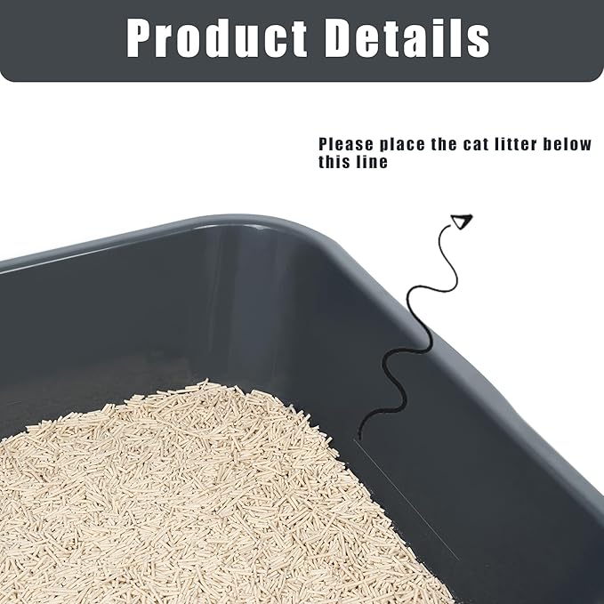 1 Pack of Extra Large Cat Litter Box (ABS Material), Low Entry Senior Litter Pen for Geriatric Kitty Big Cats, Jumbo Pet Safe Litter Boxes Tray for Pets Potty (Black, 24" L x 20" W)