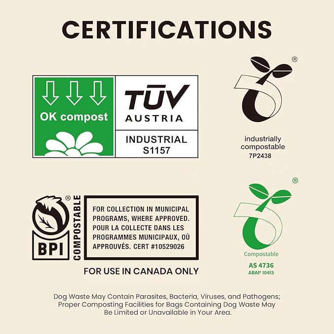 SUPERBIO Handle Tie Dog Poop Bags,12 Rolls,180 Bags,Extra Thick and Strong, OK compost INDUSTRIAL.