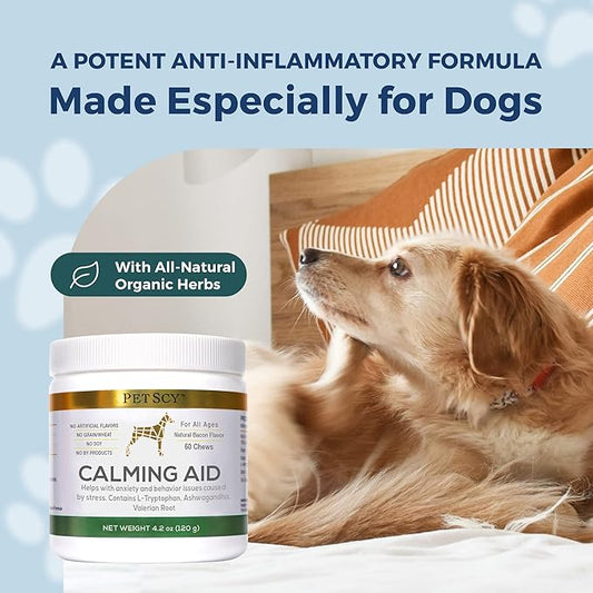 Petscy - Calming Chews for Dogs, Natural Dog Calming Chews with GABA and Lemon Balm for Stress & Anxiety Relief, Bite Sized Dog Anxiety Chews, Calming Dog Treats, 120g