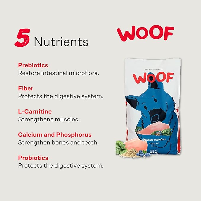WOOF | Croquettes for Adult Dogs Sabel Chicken | 100% Natural Dog Food | Croqueta with Omega 3 and 6, Biotina and Zinc | Food Without Wheat, Corn or Soy | 349 Oz. Bag