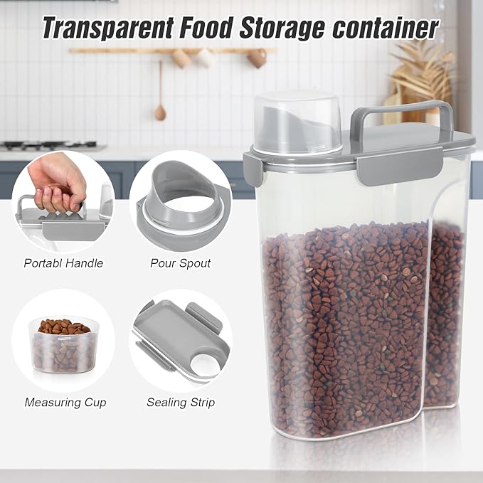 TBMax Pet Food Storage Containers 2 Pack 8-10 Lbs Airtight Dog Food Container Dispenser with Large Spout & Portable Handle, Travel Dog Treat Cat Food Storage Bin Bird Seed Container