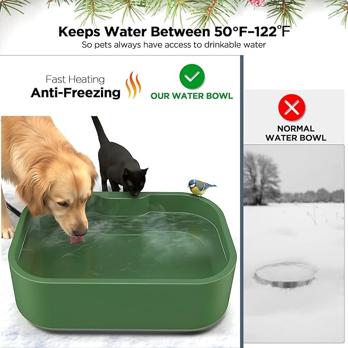 1.25Gal/5.5L Extra Large Pet Heated Water Bowl for Dog Cats Rabbit Chicken Duck Squirrel, Indoor & Outdoor Antifreezing Winter Heated Food & Water Bowl Dish, Thickened Design, BPA-Free, Plug and Play