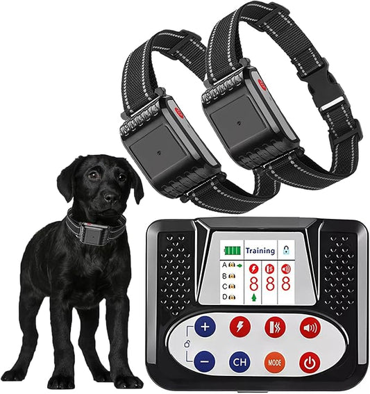 Wireless Dog Fence, 2024 Pet Boundary Containment System, Electric Dog Fence & Remote Training Collar 2in1, Adjustable Vibration & Shock, IP65 Waterproof Collar for Large and Medium Dogs ,for2dogs