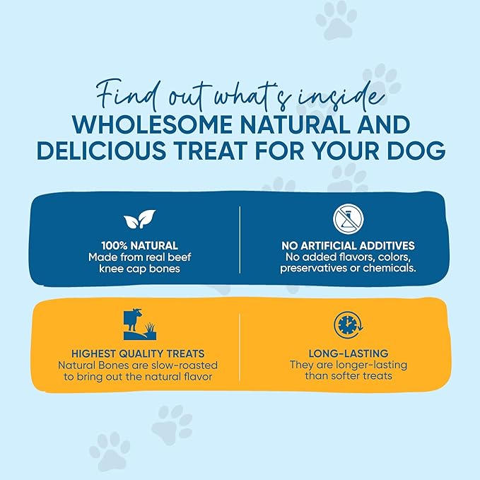 123 Treats - Dog Bone Knee Caps - 100% Natural & Long Lasting Beef Chews Beef Chew Treats for Pets - Ideal for Small to Large Dogs (30 Count - Made in USA)