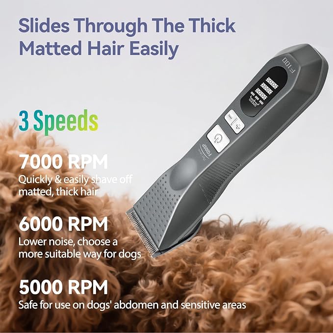 Cordless Dog Grooming Clippers More Than 10H Run Time 3-Speed Professional Pet Clippers for Grooming Heavy Duty Thick Hair Detachable Carbonized Steel Blade Low Noise