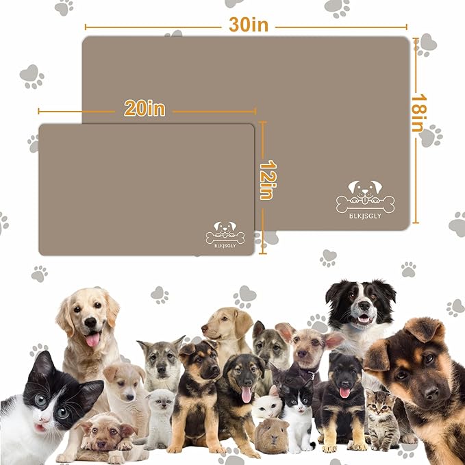 12"×20" Brown Absorbent Dog Mat for Food and Water Bowl- Quick Dry Durable Feeding Mat for Dog and Cat Easy Cleaning Pet Supplies for Messy Pets