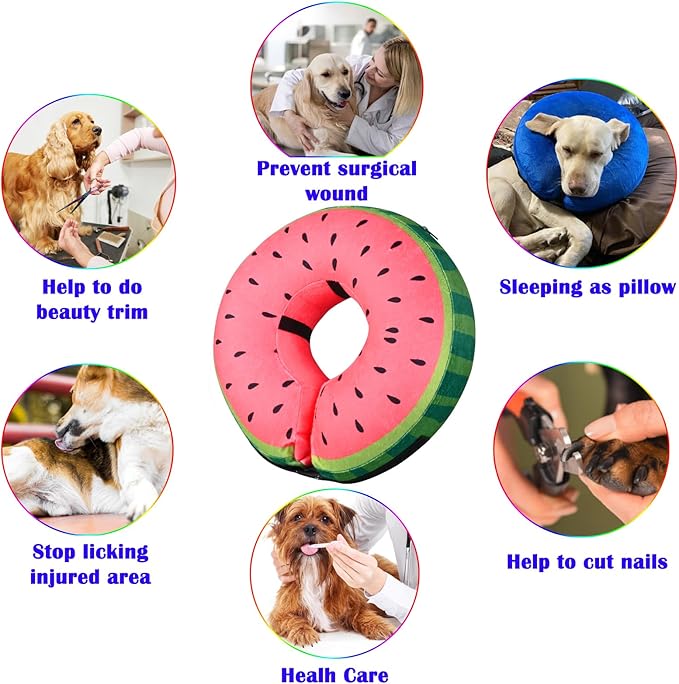 Katoggy Inflatable Dog Cone Collar for After Surgery, Soft Adjustable Blow up Donut E-Collar for Small Medium Large Dog and Cats