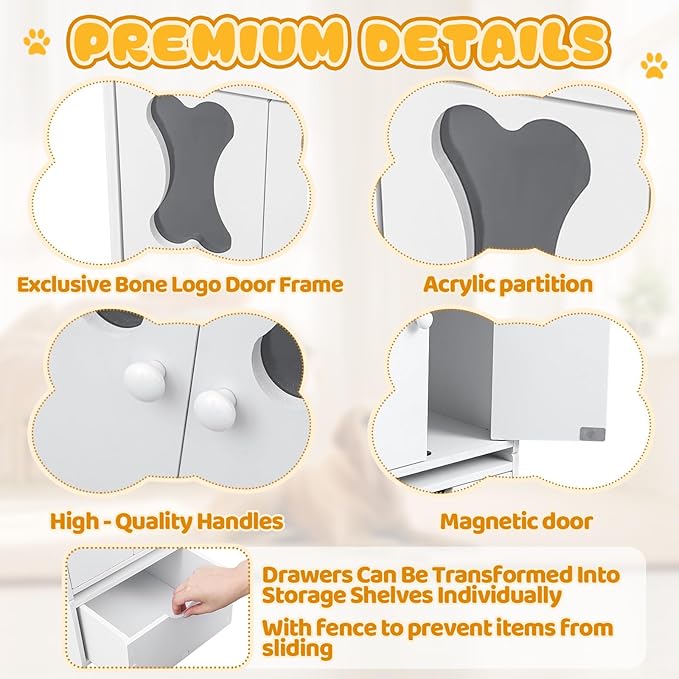 22.84 x 12.99 x 12.6 Inch Pet Wardrobe Closet Dog Toy Clothes Storage Organizer with Doors and Telescopic Hanging Rod Combinable Drawers Closet Rack for Small Dog Cat Toys Clothes Accessories