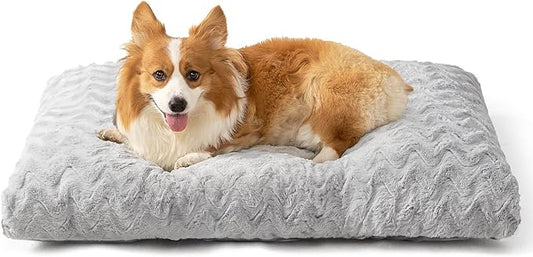 EHEYCIGA Washable Dog Crate Bed for Large Dogs, Fluffy Pet Kennel Pad Reversible for Doggie and Cats, Plush Faux Fur Pet Sleeping Mattress Mat, 35" x 23"x 3.5", Grey