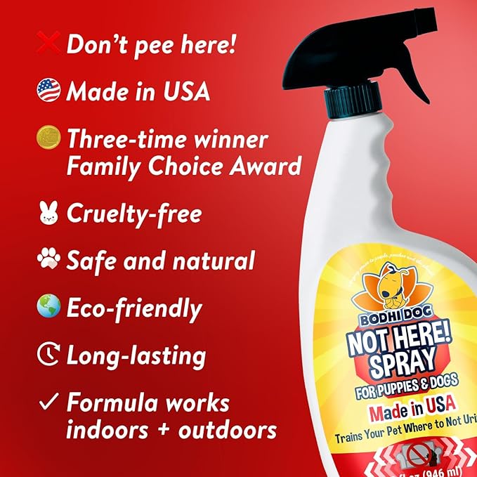 Bodhi Dog Not Here! Spray - Trains Your Pet Where Not to Pee Indoors or Outdoors - Anti Marking Deterrent for Furniture, Carpet & Floor - Training Corrector for Puppies & Dogs - Made in USA (32 Fl Oz)