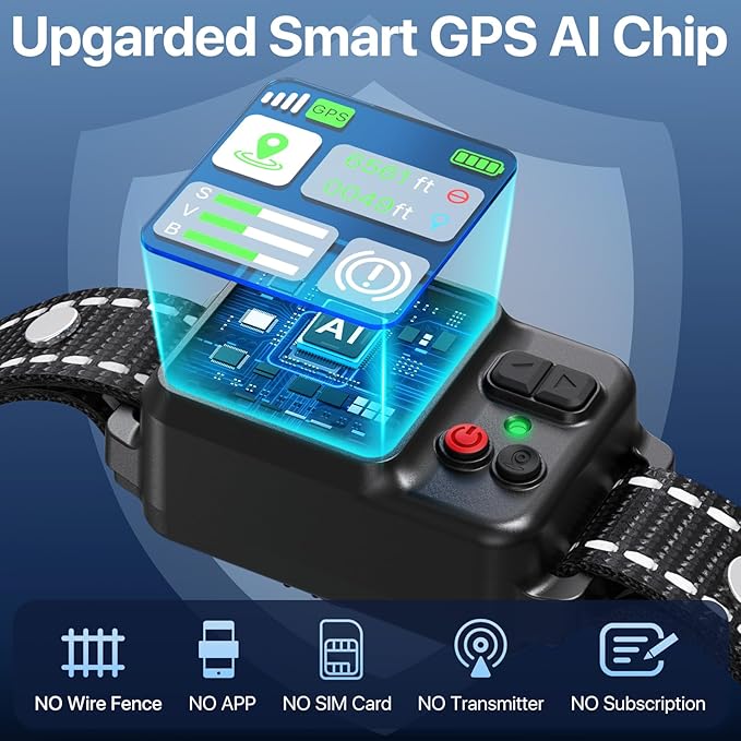 GPS Wireless Dog Collar Fence System,Invisible Electric Fence for Dogs,Adjustable Range 49-6561ft,3 Training Mode,Rechargeable,Waterproof,Pet Containment System for Outdoor Use (Black)