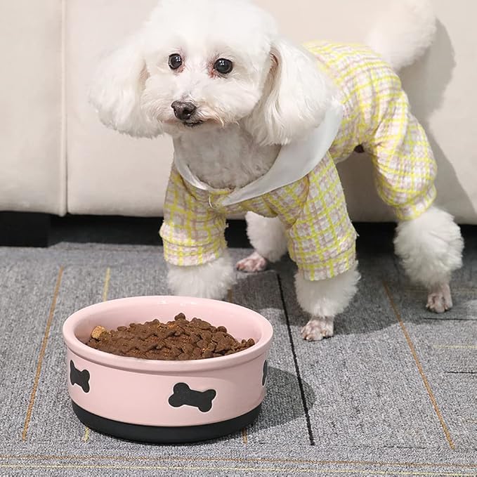 Sweejar Ceramic Dog Bowls with Bone Pattern, Dog Food Dish for Small Dogs, Porcelain Pet Bowl for Water 16 Fl Oz (Pink)