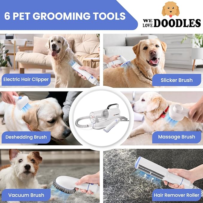 We Love Doodles 11-in-1 Dog Grooming Vacuum - Professional-Grade Dog Clippers, Lightweight Pet Vacuum Grooming Kit for Dogs at Home, For Long Hair & Non Shedding Dogs, Goldendoodles & Poodles