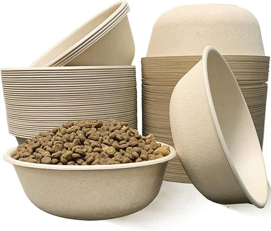 JETKONG 28 oz/3.5 Cup Disposable Dog Bowls 100pk, 100% Compostable Pets Feeding Bowls Paper Dog Travel Bowls Great for Dry and Wet Dog Food or Water (Natural, Pack of 100)