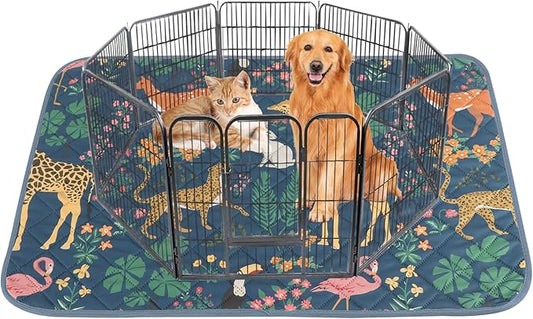 IEUUMLER Washable Pee Pads for Dogs, 1 Pack Forest Pattern Reusable Waterproof Puppy Pads, Non-Slip Super Absorbent Dog Training Pad for Playpen Crate Bed EU013 Navy Blue Jungle, 63x63