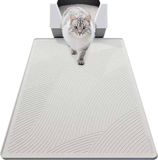 XL Cat Litter Mat - 40x30 in, Water Proof, US Designed Kitty Litter Trapping Mat, Easy to Clean, Scatter Control, Odorless, Less Mess and Clean Floors, Pet Supplies for Indoor Cats, Beige Gray