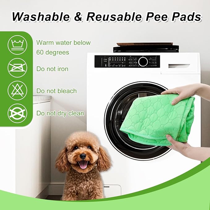 Enmaipet Reusable Puppy Training Pads, 2 Pack Washable Pee Pads for Dogs, Puppy Pee Pad for Dogs, Waterproof Non Slip Absorbent and Leakproof for Crate, Playpen, Bed, Sofa, 18"x 24" (Green)
