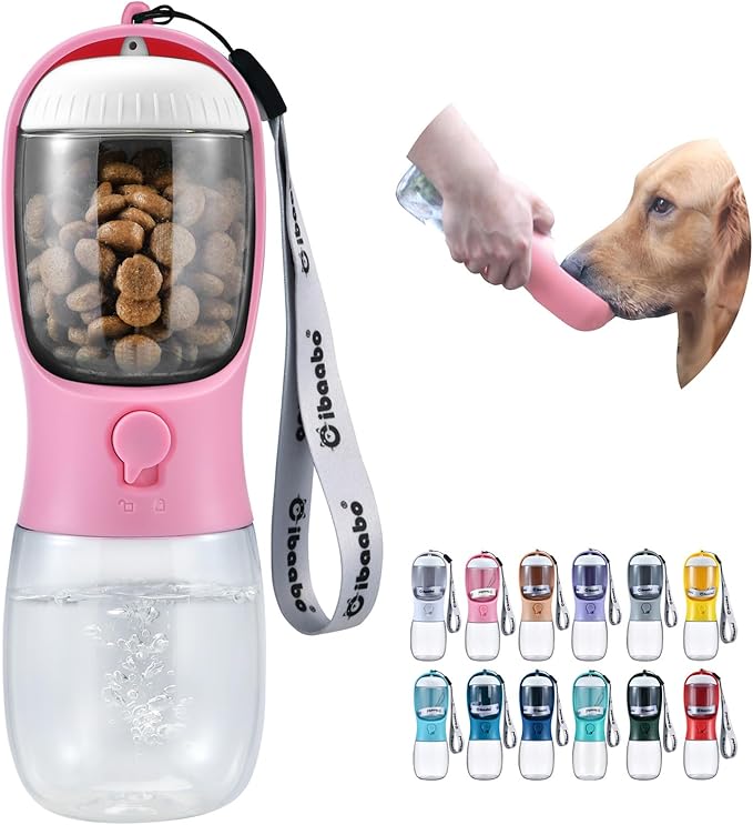 Dog Water Bottle with Food Container, Travel Puppy Water Bowl, Portable Pet Dispenser, Girl Dog Accessories Stuff Items Essentials Necessities for Yorkie Chihuahua Cat Walking and Hiking
