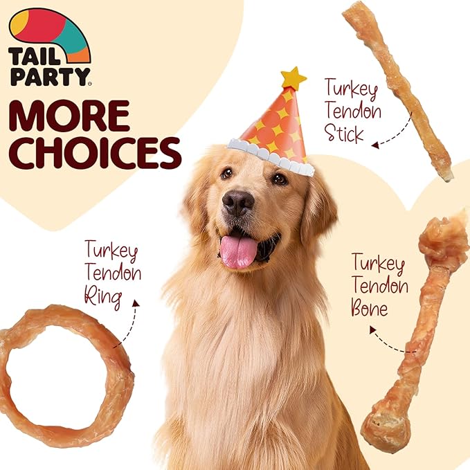 TailParty Turkey Tendons for Dogs with Fish Oil & Taurine: 8oz Small Dog Healthy Treats, All Natural Dental Chew Bones, Long-Lasting Training-Reward Snacks for Health-Conscious Pet Owners(S)